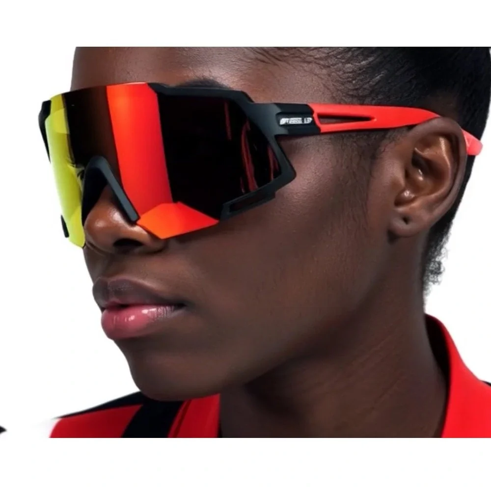 Sport‎ Sunglasses Riding Mirror Lens Red Black Performance Eyewear Women Active